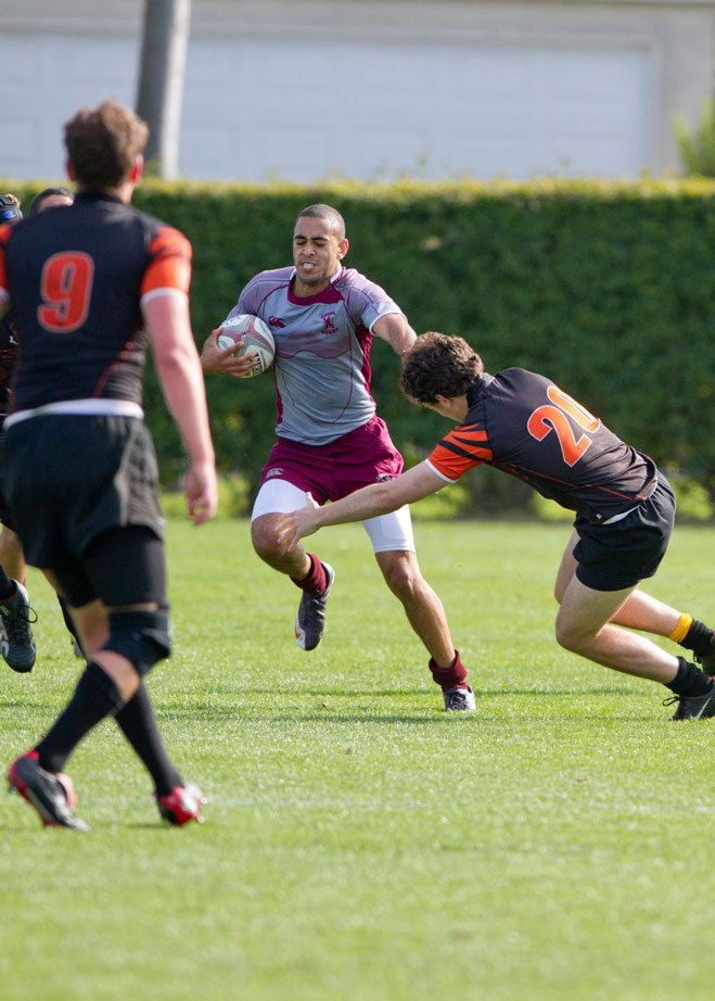 LMU club sport Rugby team on the field.