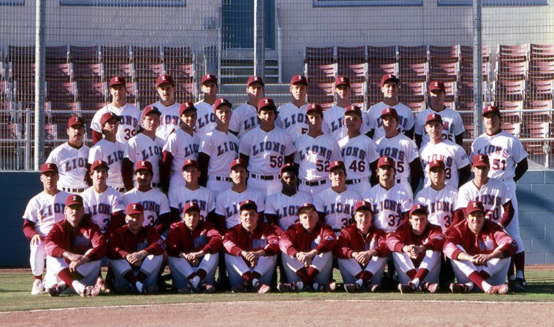 A photo of LMU baseball players.