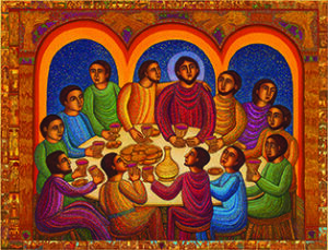 last supper painting in vivid colors by the artist John August Swanson